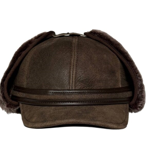 Real Shearling Sheepskin Leather Trapper Hat Aviator Ushanka - Picture 1 of 6